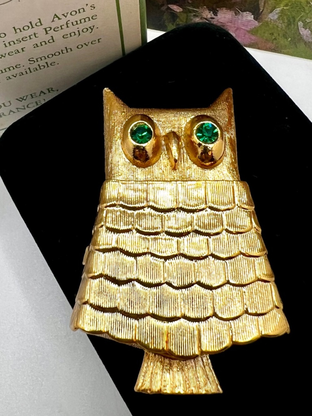 Avon Jeweled Owl Pin Perfume Glacé 1969